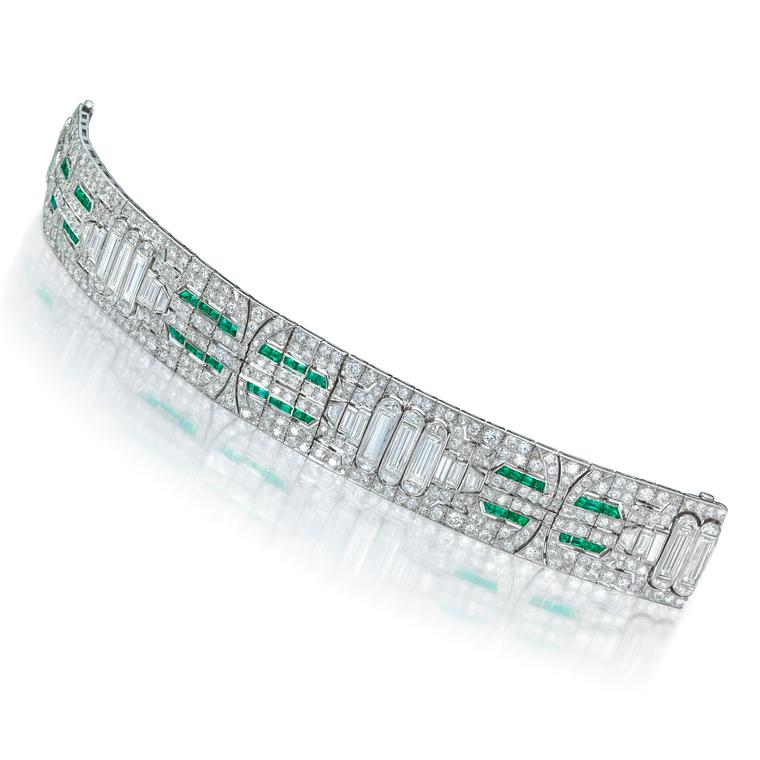 Jackie Collins' Art Deco style diamond and emerald bracelet