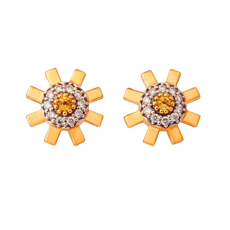 Stenmark yellow sapphire and white diamond stud earrings