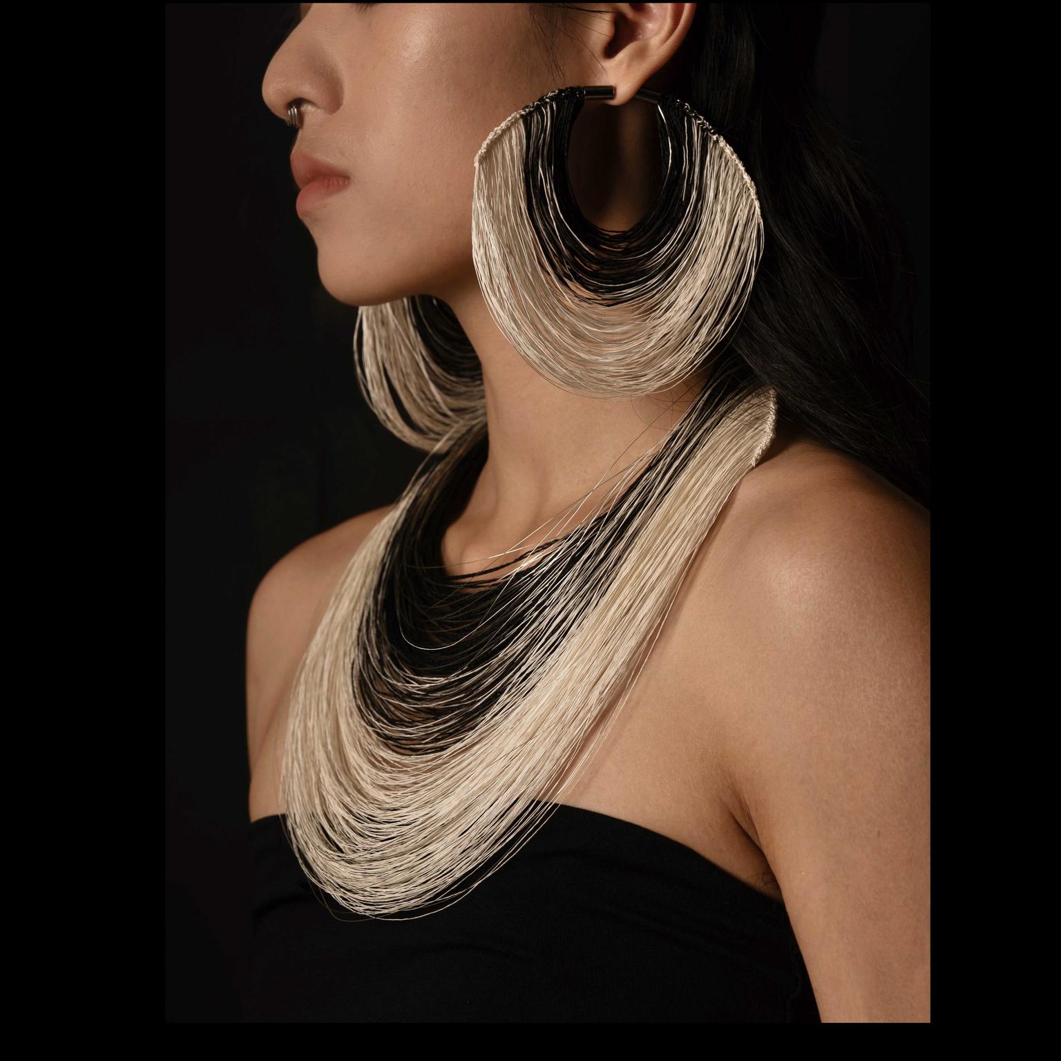 Shimmer Ripple Necklace 2 and earrings by Lengling Bai