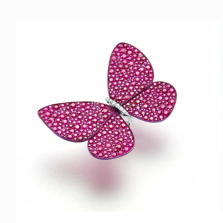 Glenn Spiro titanium butterfly ring with burmese rubies and white diamonds