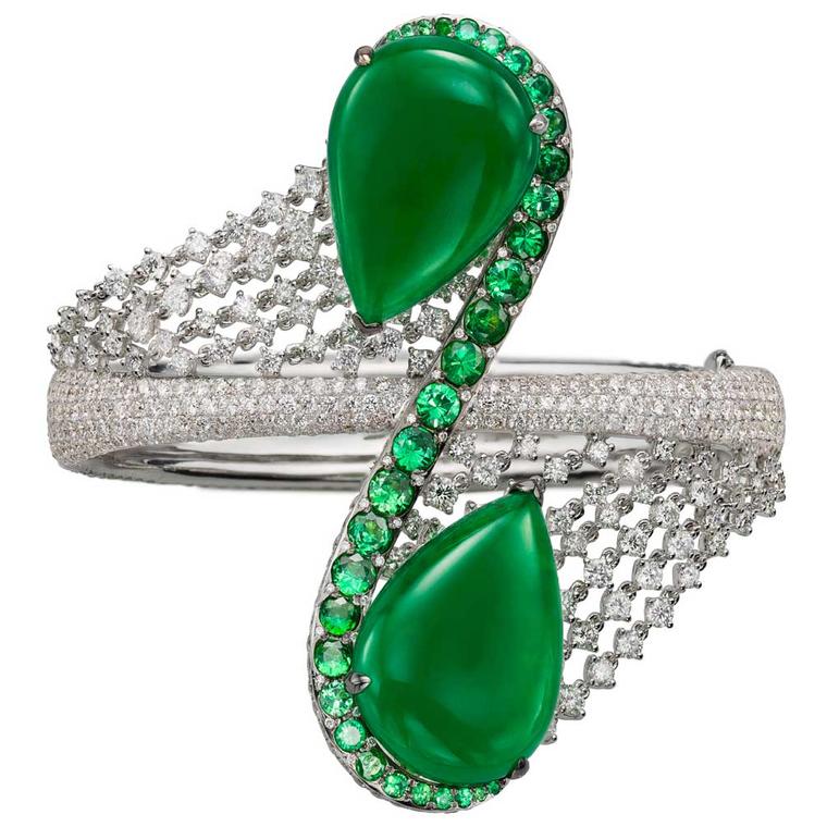 Boghossian diamond and pear-shaped jadeite bracelet