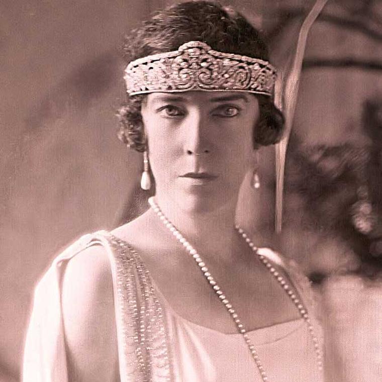 Queen Elisabeth of Belgium wearing the platinum garland-style tiara created for her in 1912 by Cartier showing the lightness of settings now possible thanks to the introduction by Louis Cartier of platinum into jewellery.