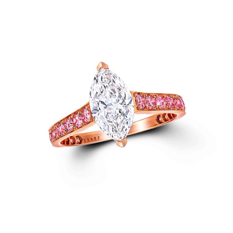 Graff rose gold marquise-cut pink diamond engagement ring