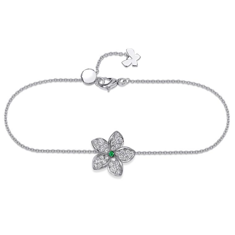 Stenzhorn Plumeria diamond and emerald bracelet white gold