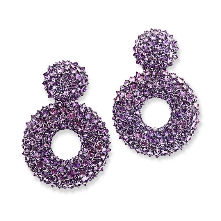 Reverse-set purple sapphire earrings