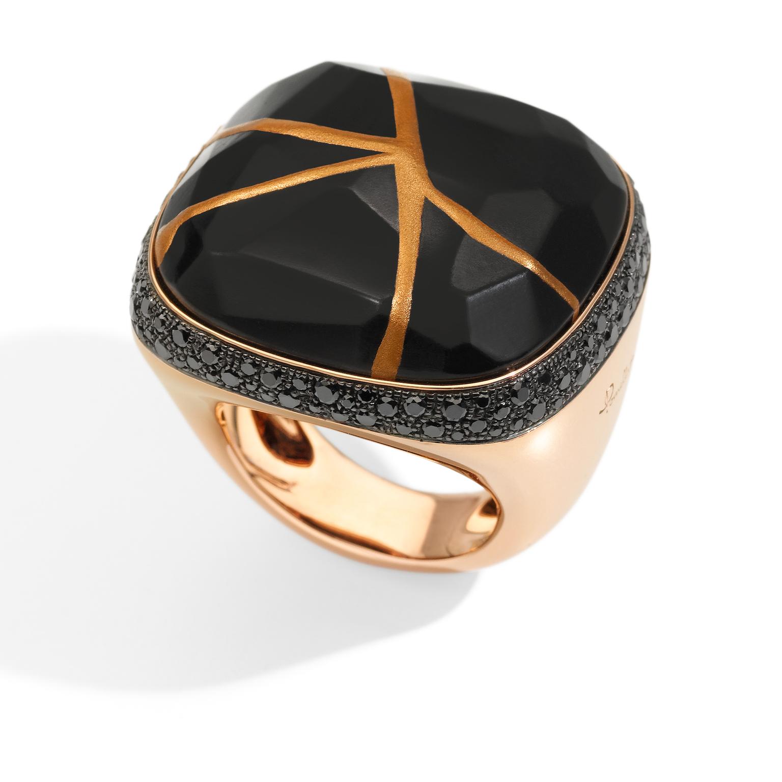 Pomellato Kintsugi Collection_ring in rose gold with jet and balck diamonds