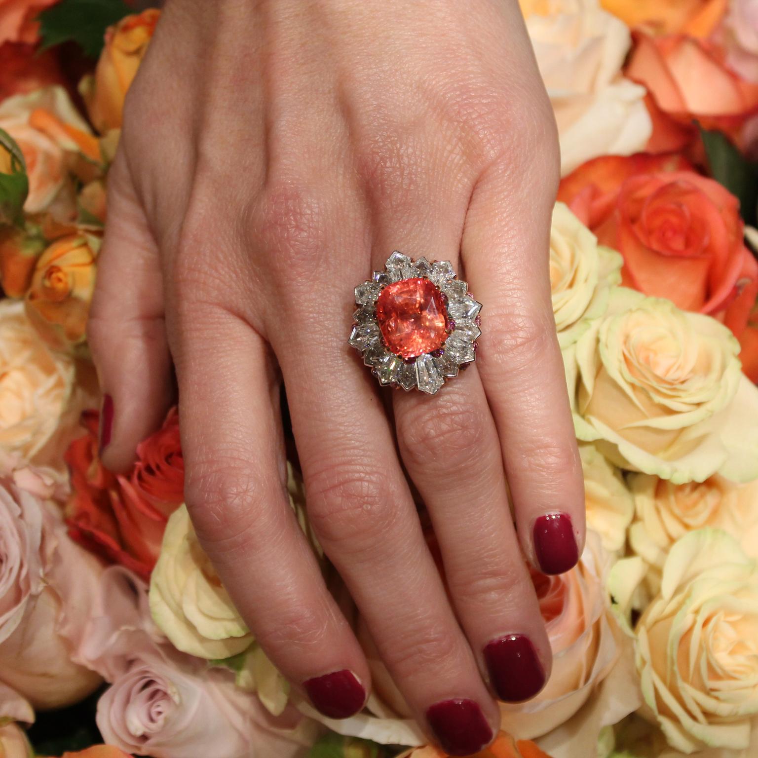 David Morris Padparadascha sapphire ring