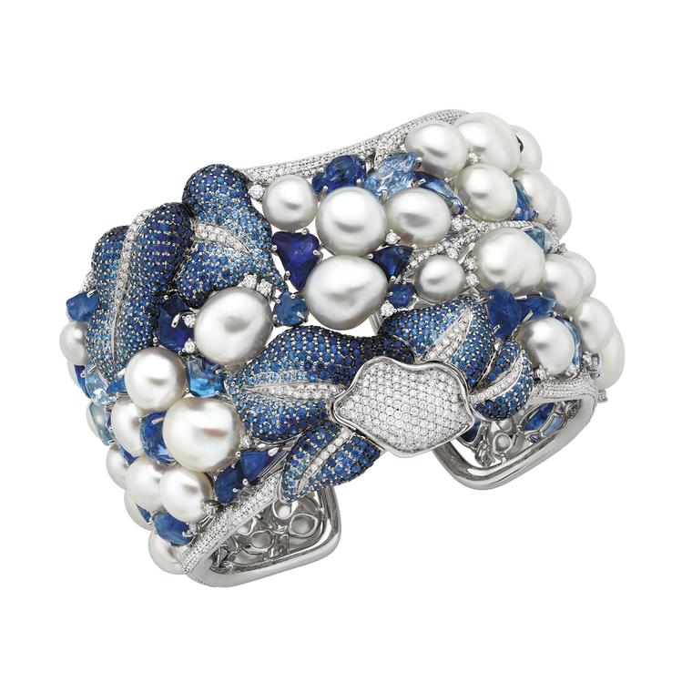 Autore Vanda white pearl cuff with diamonds and sapphires