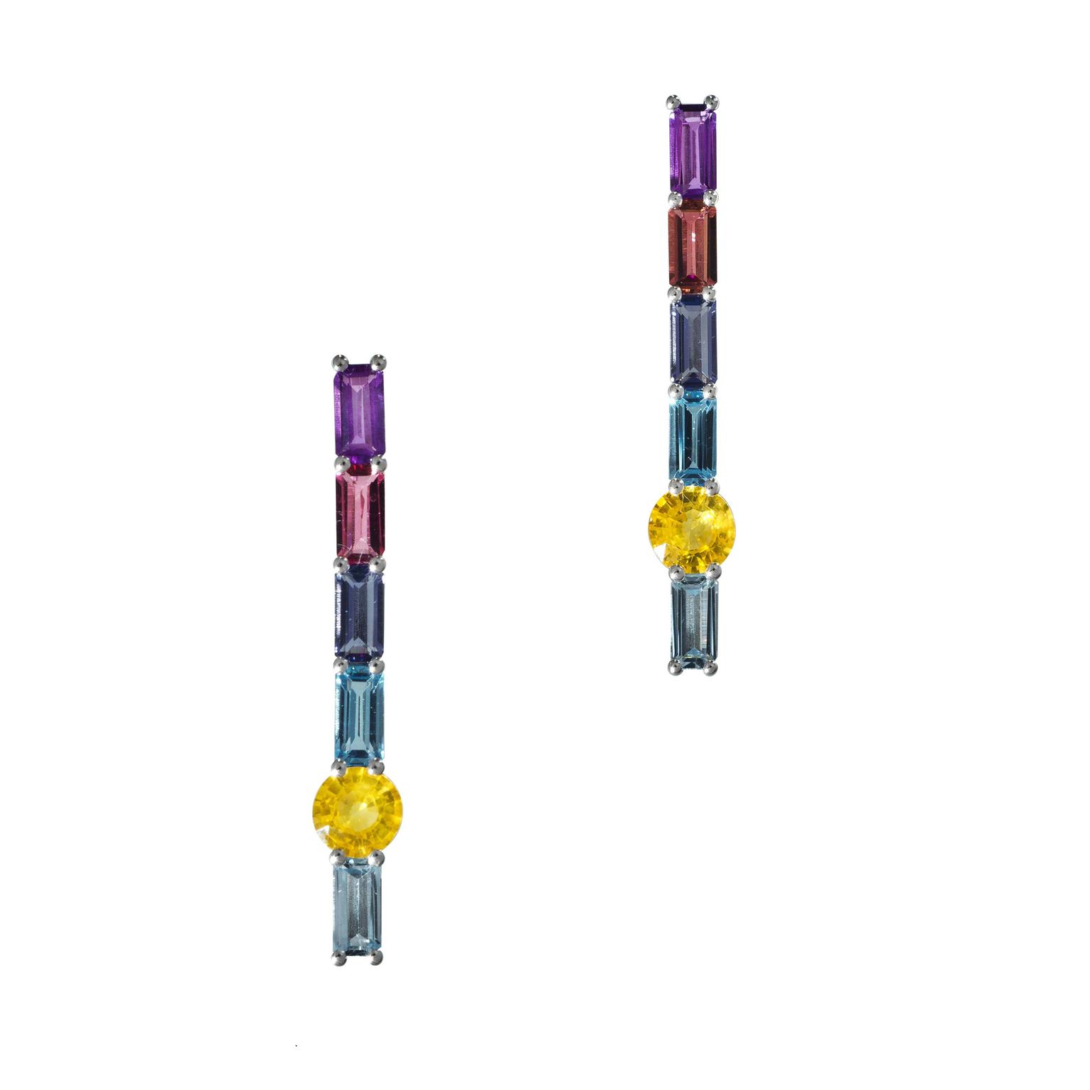 Daou Morning Long multicolour gemstone earrings in white gold