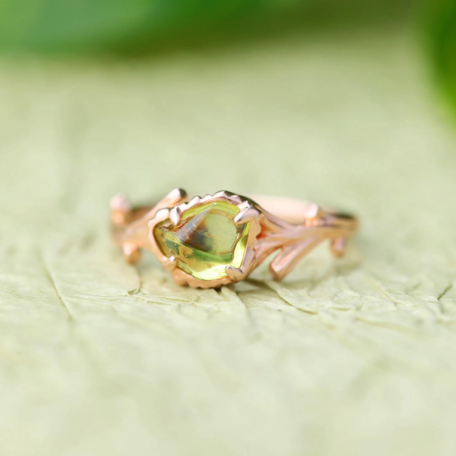 Organic shaped green sapphire twig ring by Molly Jewelry