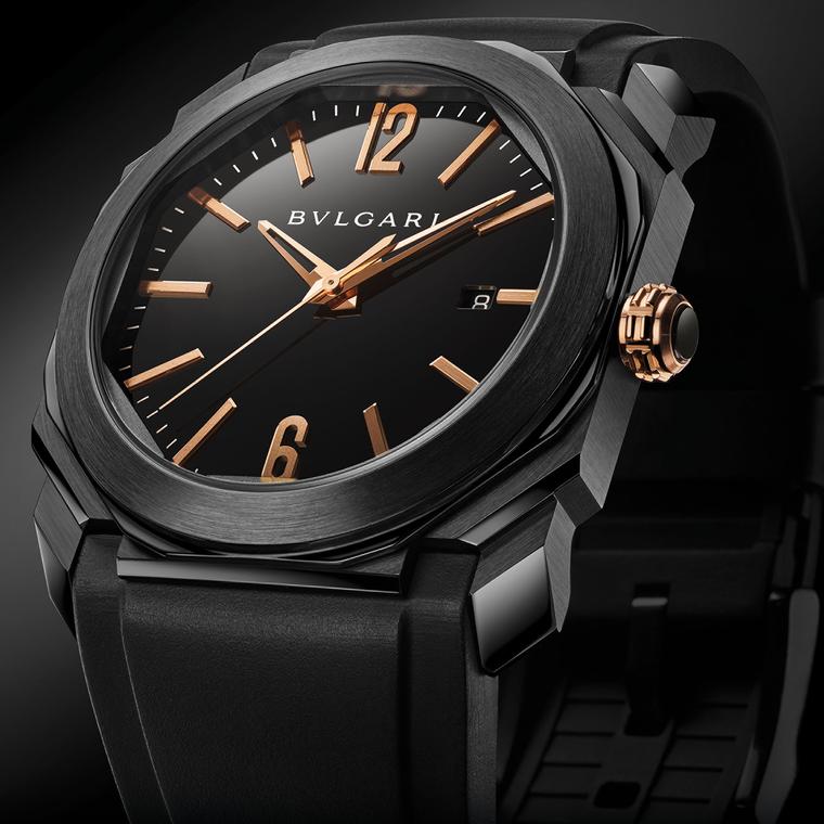 Bulgari Octo Ultranero Solotempo watch close-up