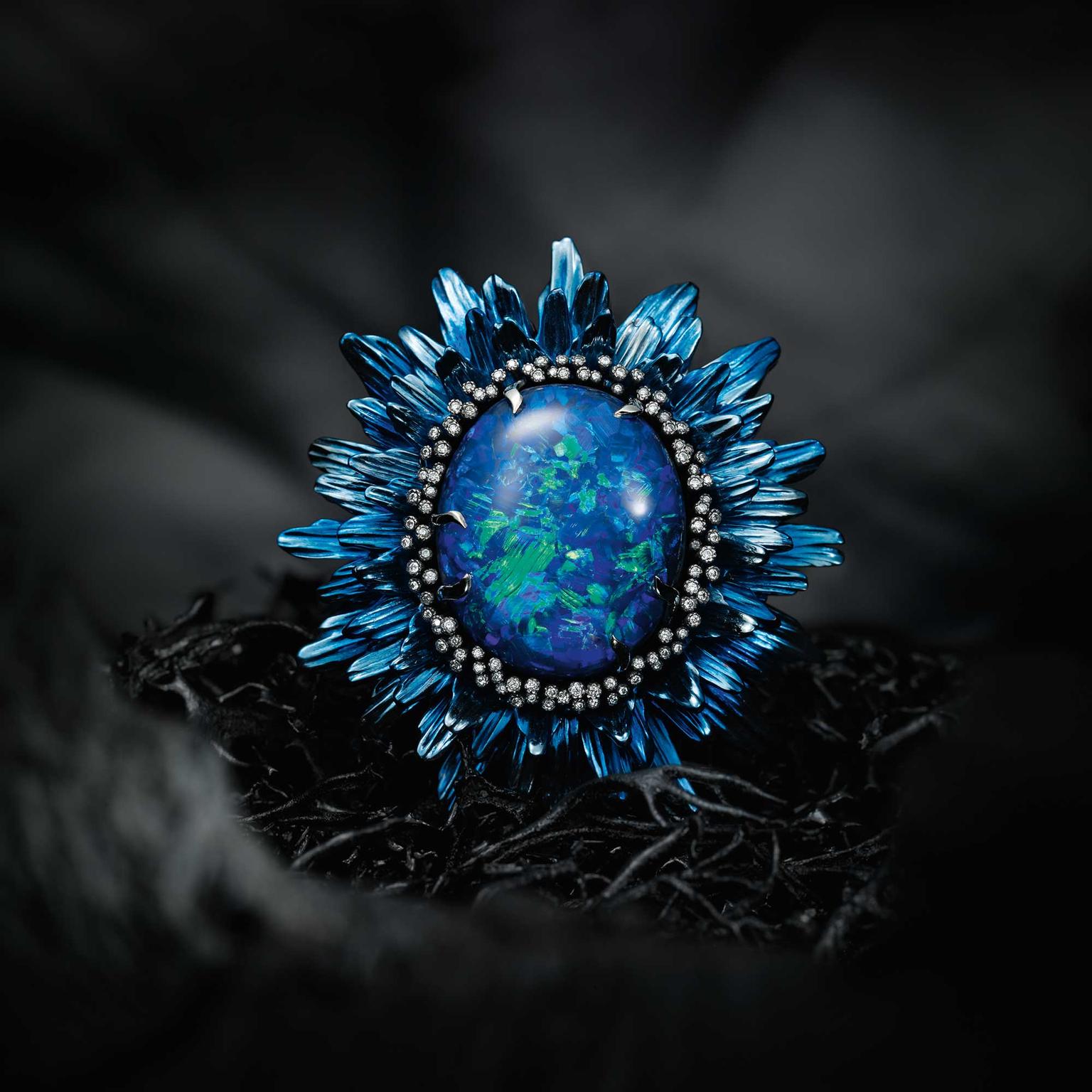 Chopard Fleurs d'Opales ring with tsavorites