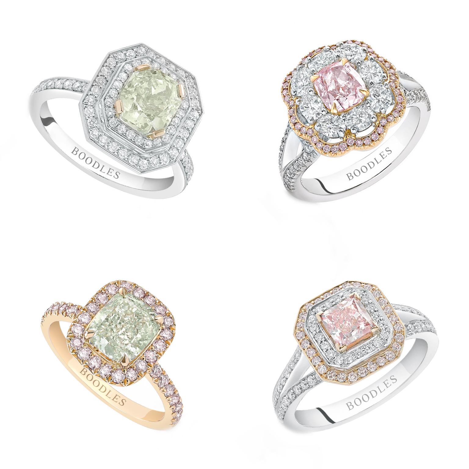 Collage of Boodles coloured diamond rings
