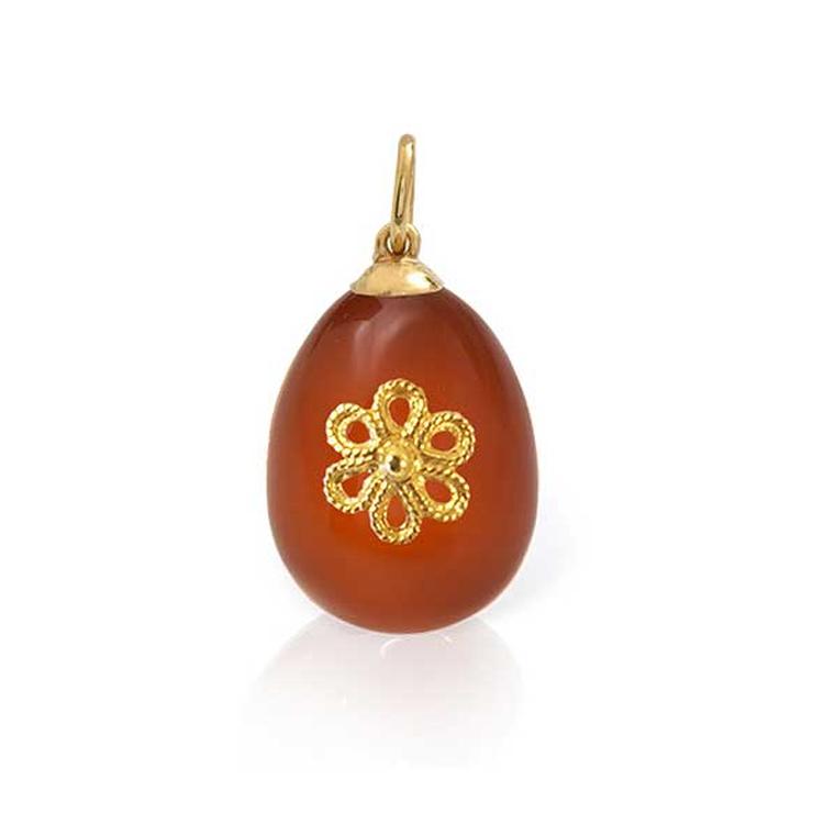 Lalaounis Easter egg pendant in carnelian with gold rosette motif