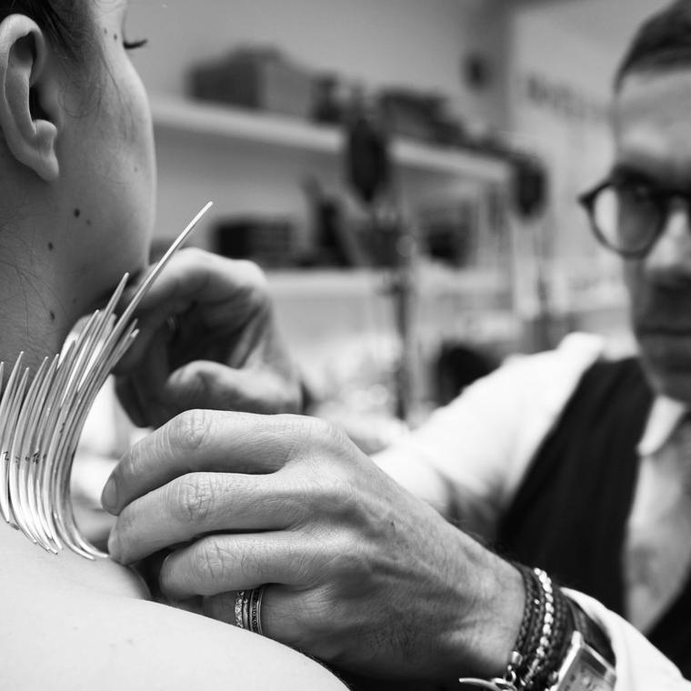 Shaun fitting the Couture Quill Choker