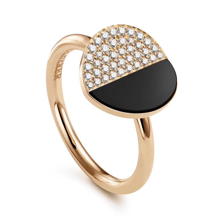 Bucherer B Dimension ring with diamonds and onyx in rose gold Price £1450