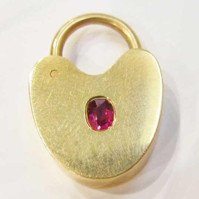 Gray & Davis rose gold padlock with cushion-cut ruby