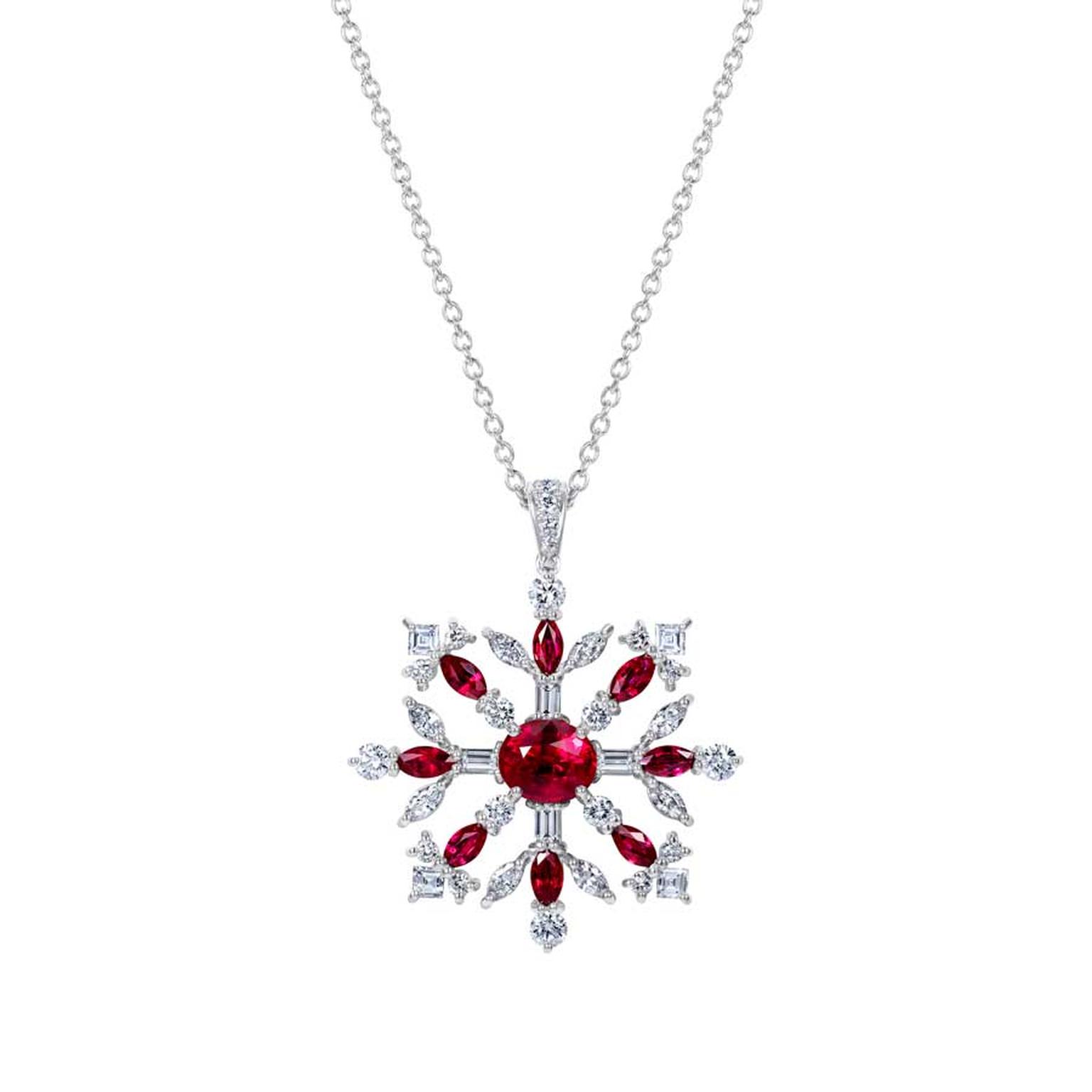 Hirsh Snowflake ruby and platinum pendant