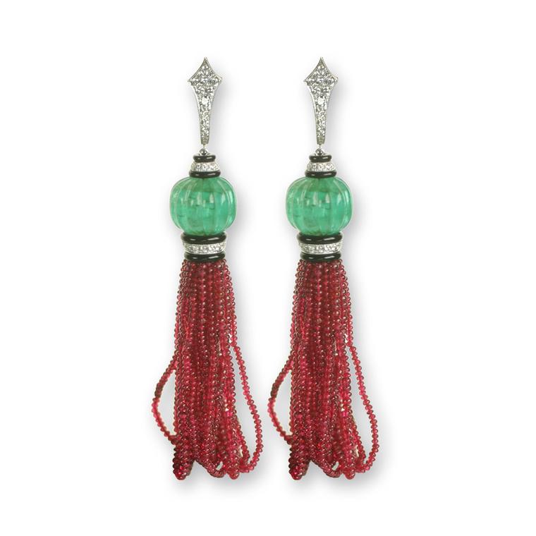 Villa spinel and carved emerald earrings