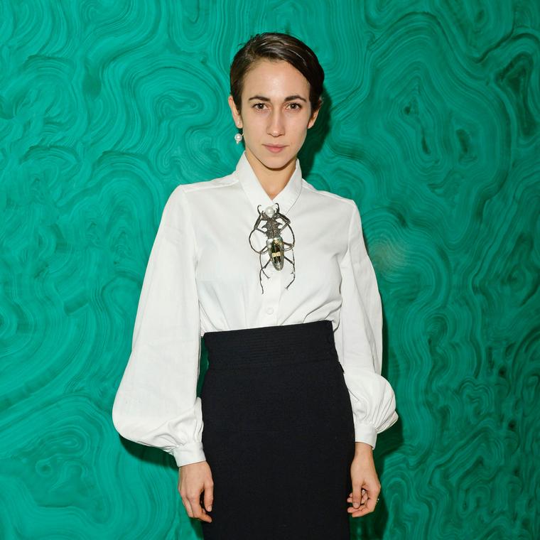 Delfina Delettrez wearing one of her brooches