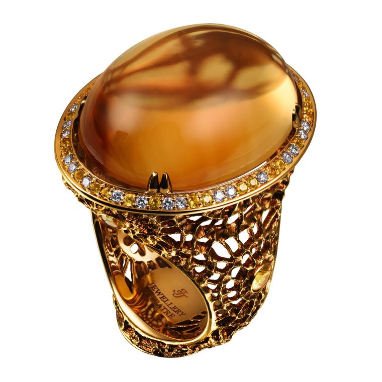 Lace citrine yellow sapphire and diamond ring 