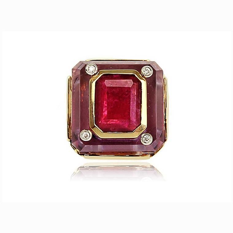 Kara Ross Cava ring in amethyst and ruby front