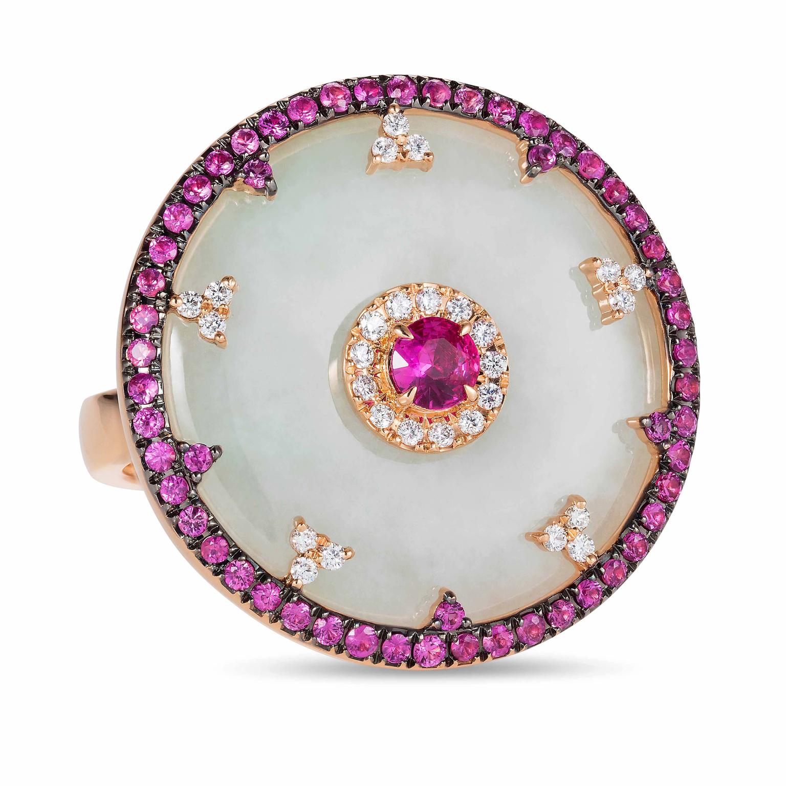 Celeste ring in jade and pink sapphires from Nadine Aysoy