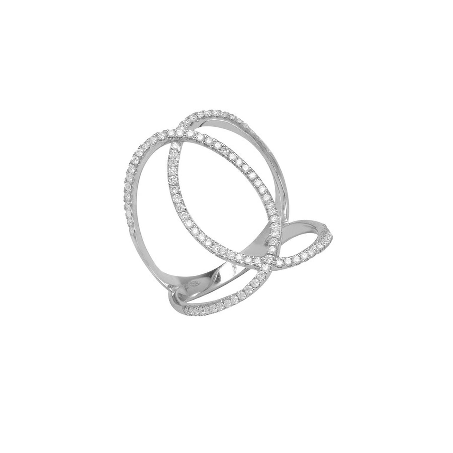 Djula Bague Double C graphique en or blanc et diamants