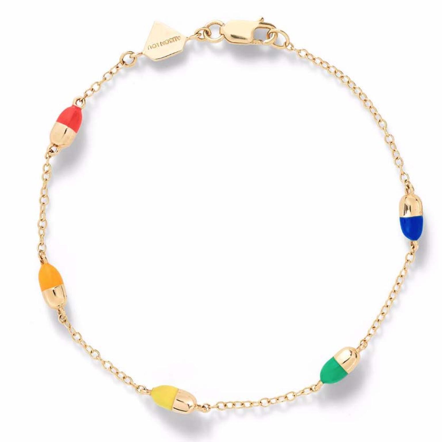 Alison Lou gold and coloured enamel Pill by the Yard bracelet