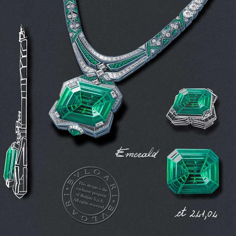 Bvlgari Polychroma Magnus Emerald necklace sketch