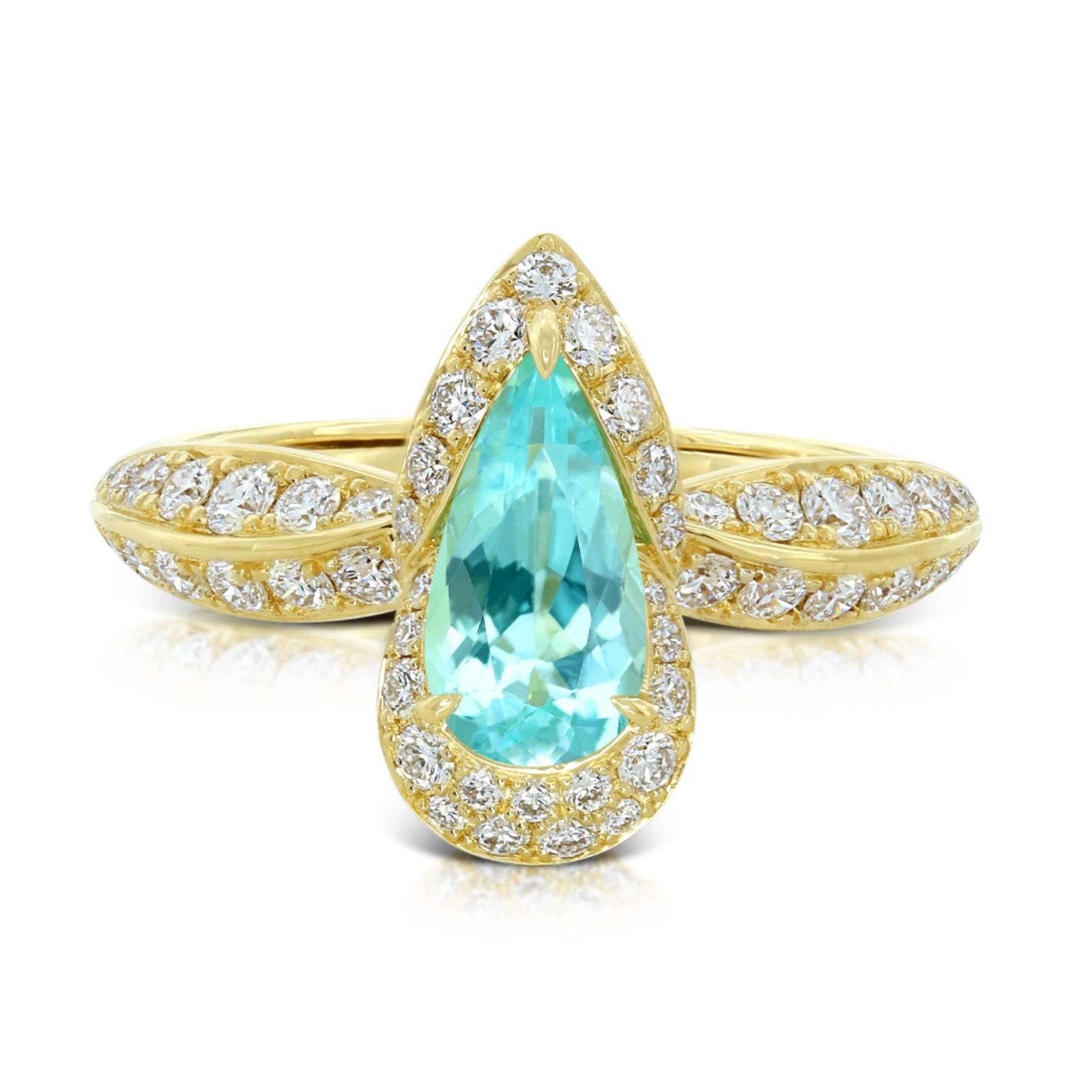 Kat Florence pear shaped Brazilian Paraiba tourmaline ring