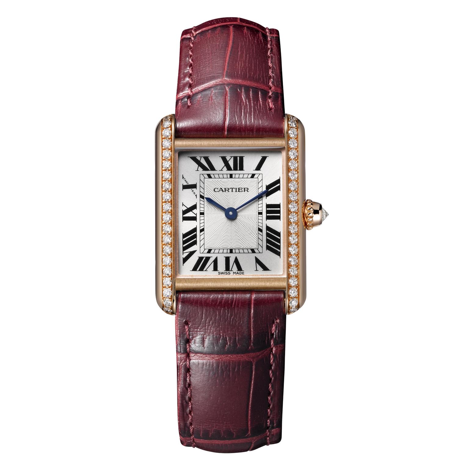Cartier Tank Louis Cartier small pink gold watch with diamonds