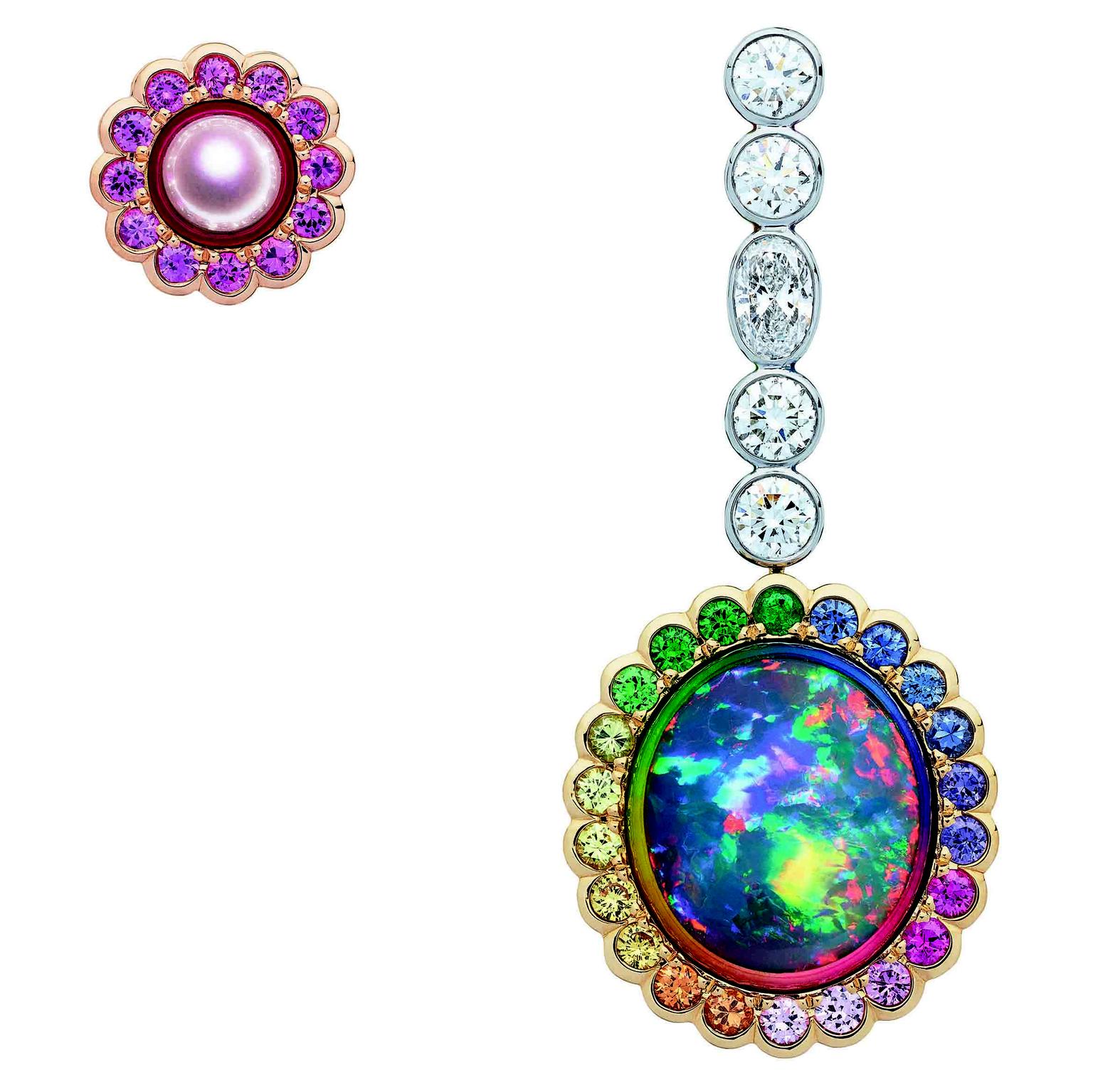 Mismatched Dior et Moi black opal and pink pearl earrings