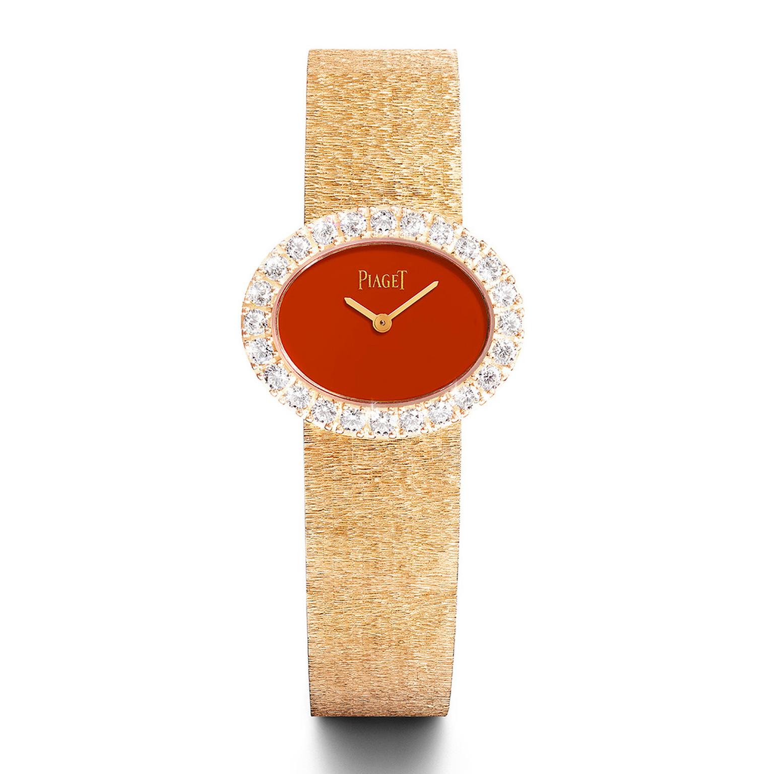 Piaget gold and diamond watch with red cornelian dial