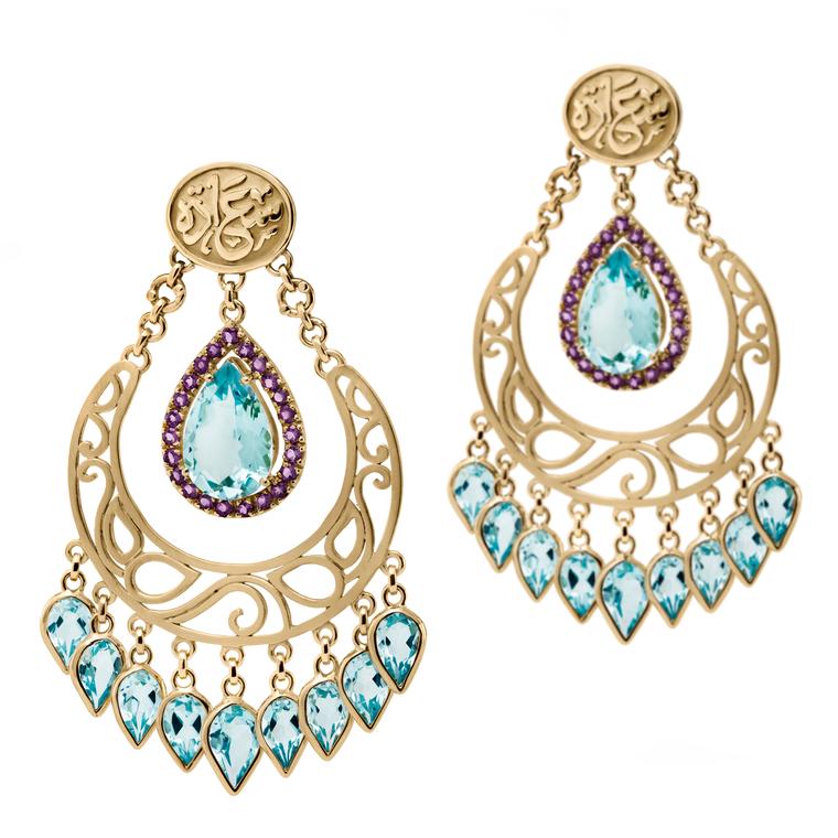 Azza Fahmy Wonders of Nature blue topaz chandelier earrings