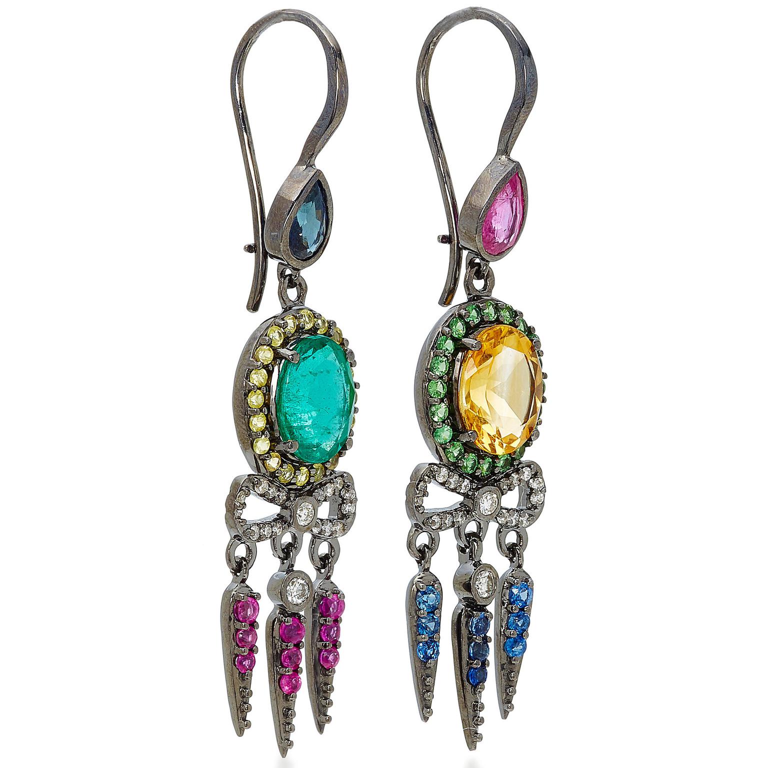 Holly Dyment GemfieldsxMuse Golightly mismatched gemstone earrings