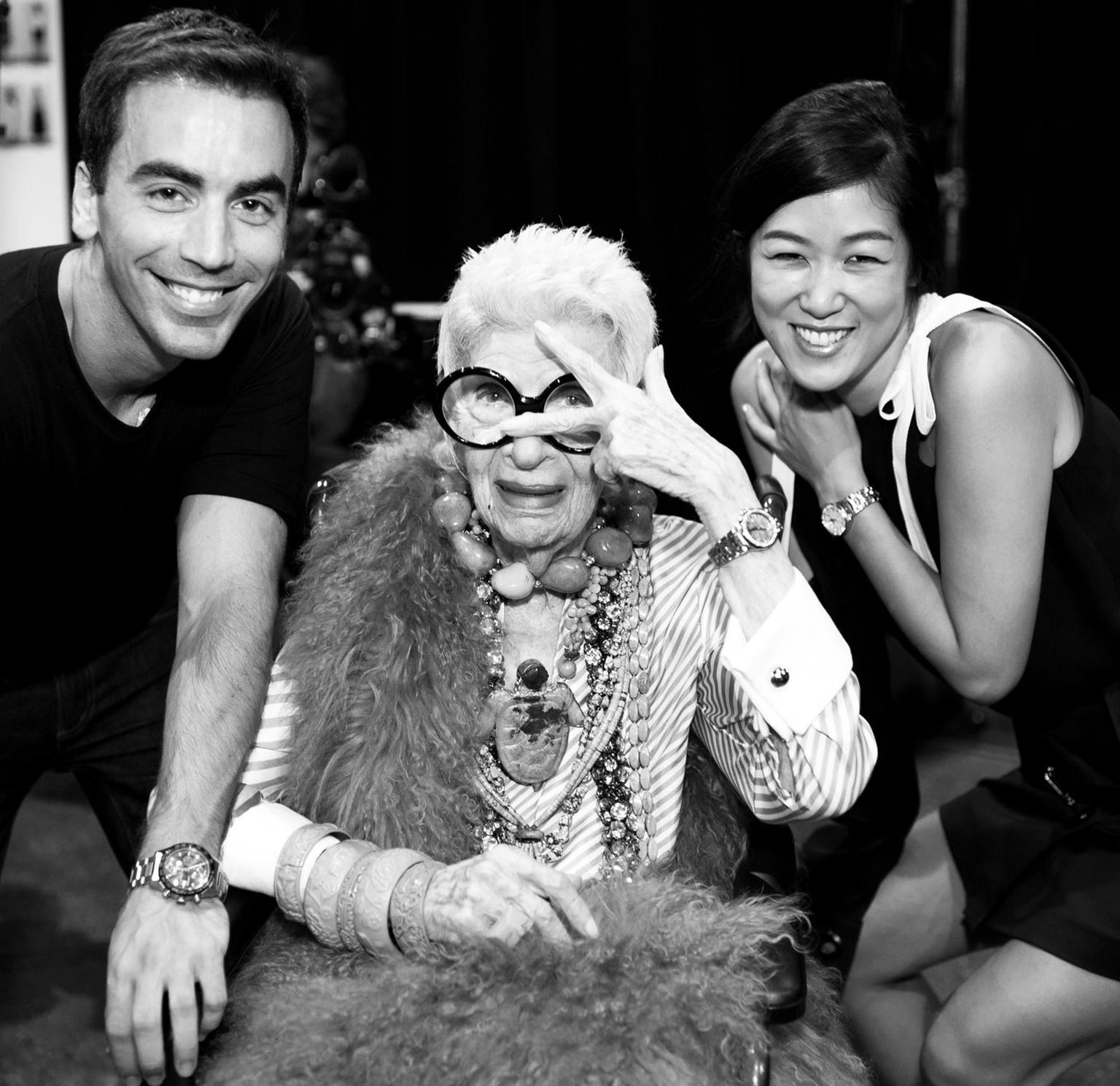 Iris Apfel pictured during NYFW with the designers at Monse