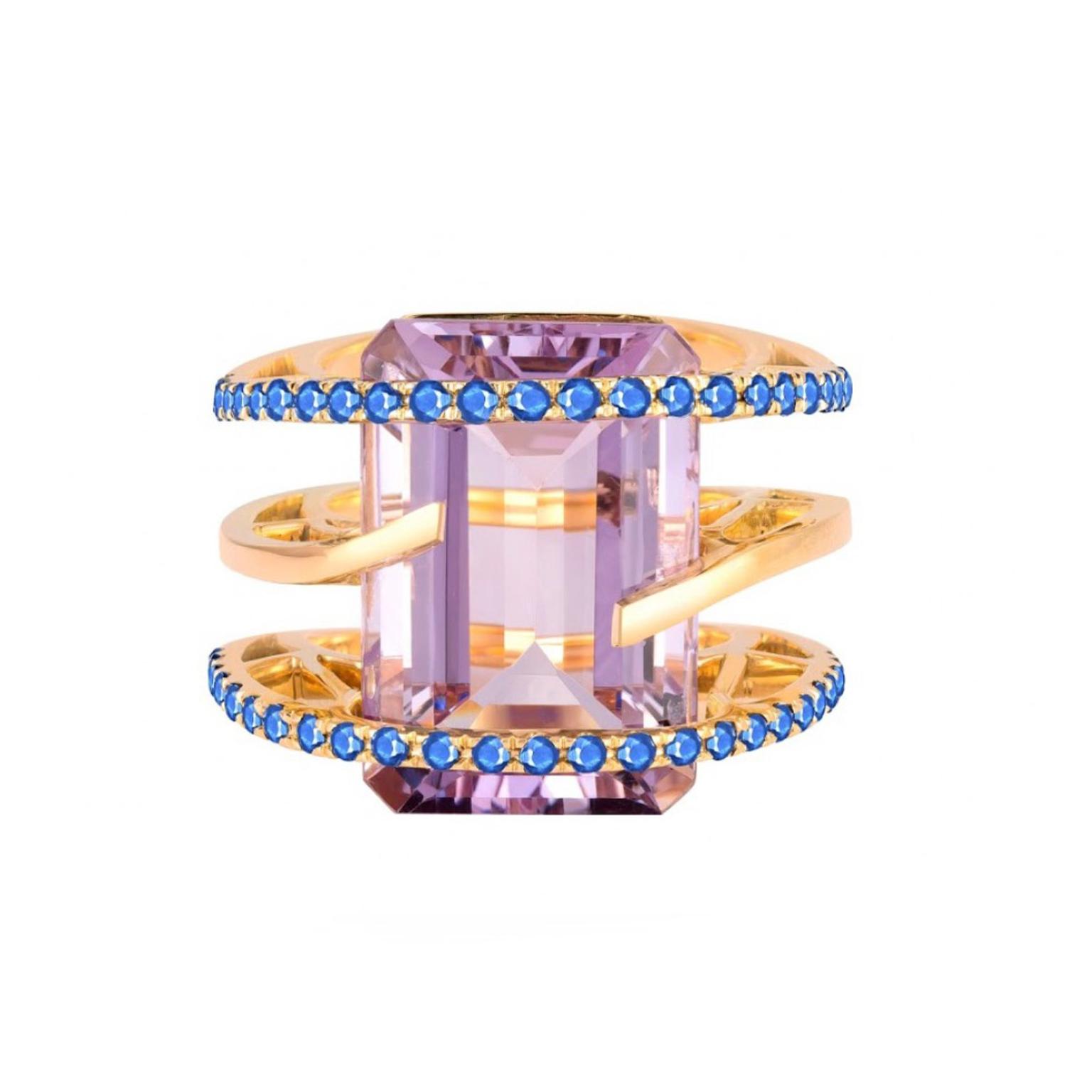 Arya Esha Helena Pink Amethyst blue sapphire ring