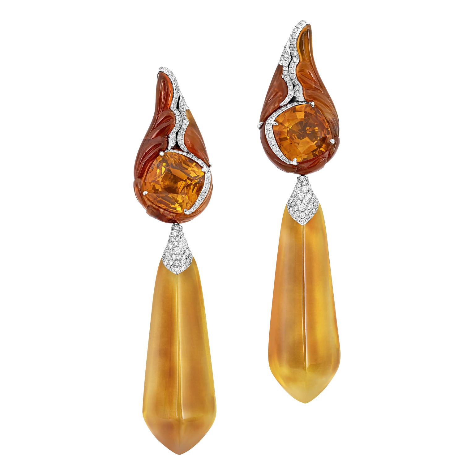 Golden Ember pair of amber and orange sapphire earrings by Boghossian 