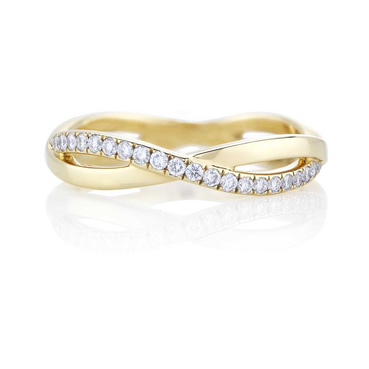 Infinity yellow gold and diamond wedding band