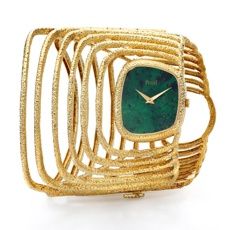 Piaget yellow gold cuff watch with malachite dial 1970