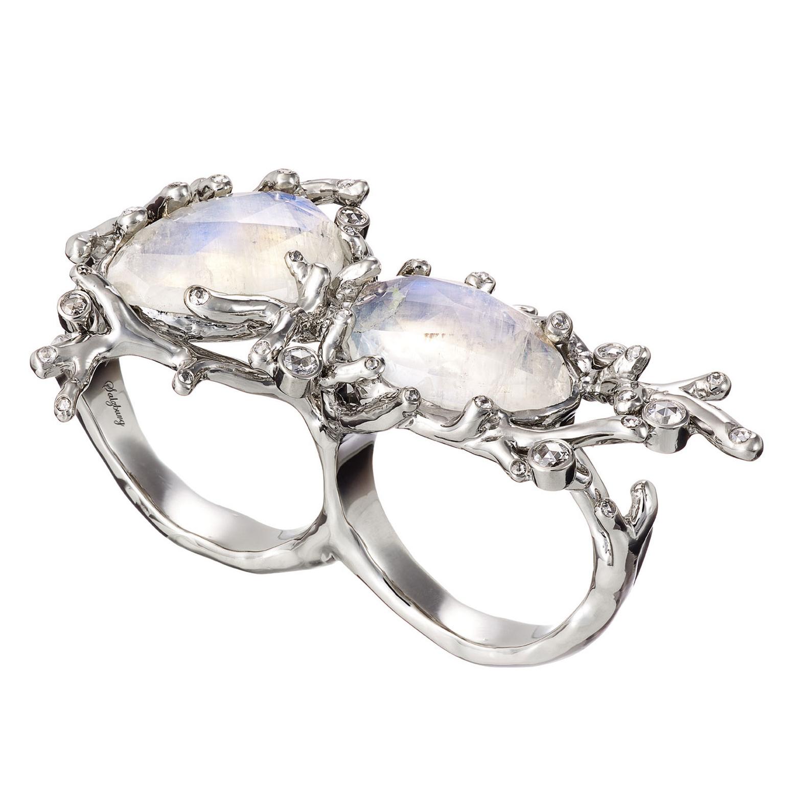 AENEA Alaria rainbow moonstone double ring