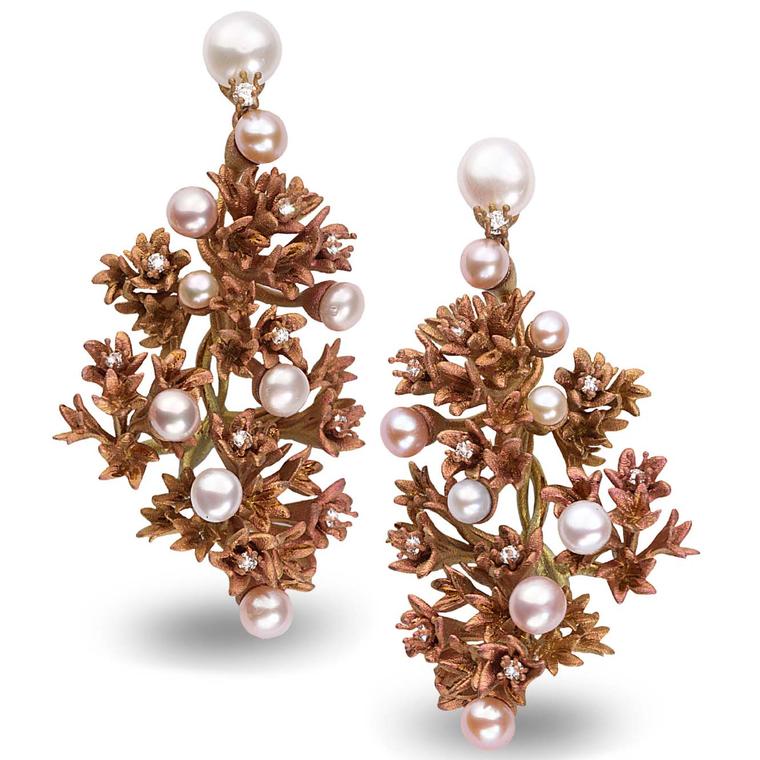 Neha Dani Fiorella titanium and pearl earrings 
