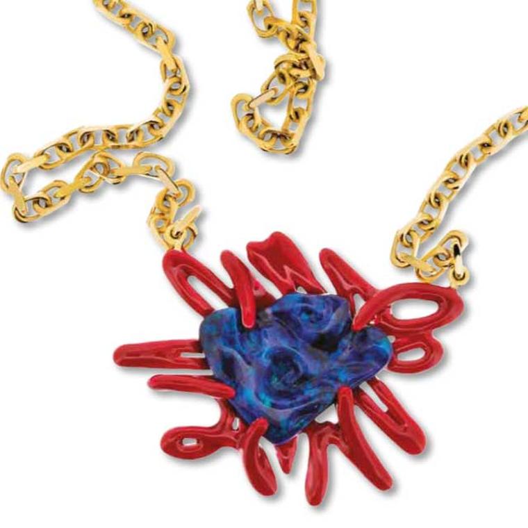 Solange Azagury Partridge Scribbles red and blue opal pendant