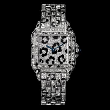 Medium size Panthère de Cartier watch in enamel and diamonds | Cartier ...