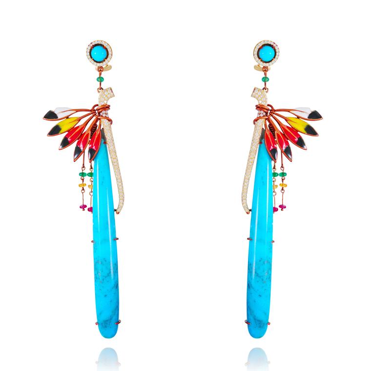 Lydia Courteille turquoise Peace Pipe earrings