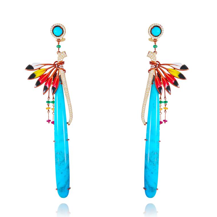 Lydia Courteille turquoise Peace Pipe earrings