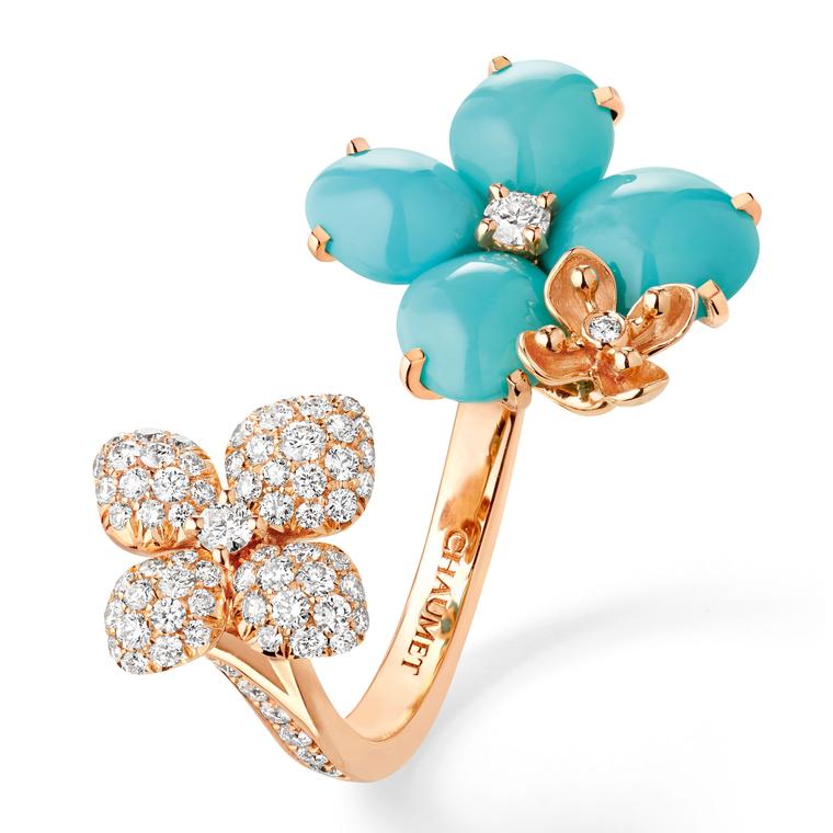 Chaumet Hortensia Eden turquoise and diamond open ring 