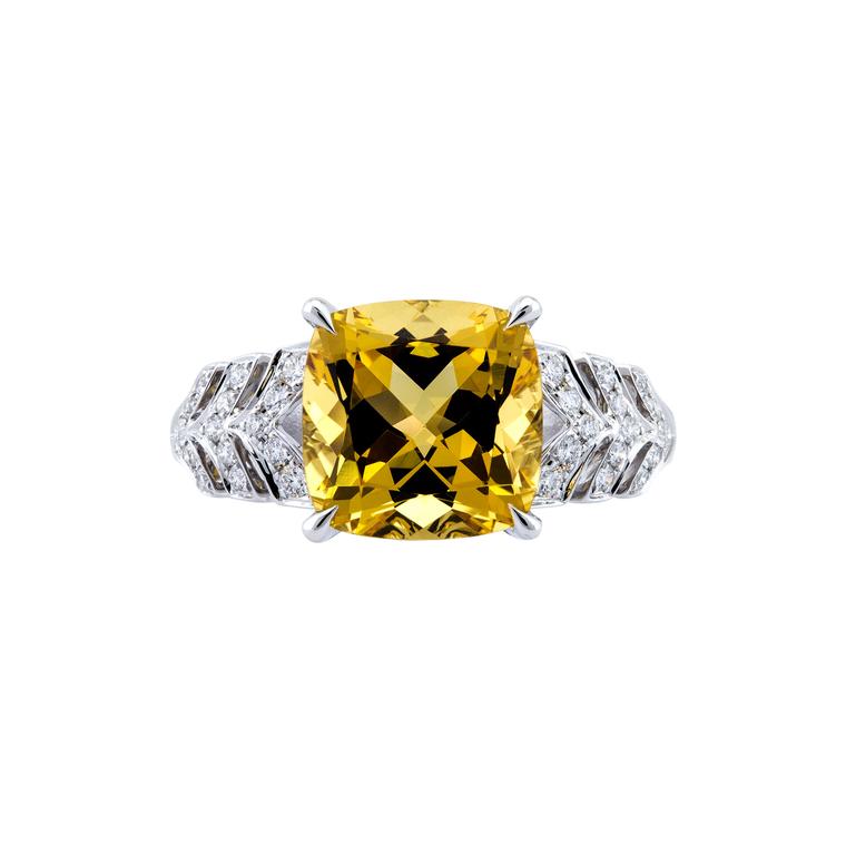 Boodles Prism yellow beryl ring with diamonds