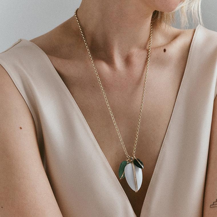 XL Diamond Pebble pendant by Bypariah on model